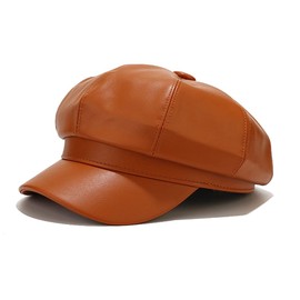 Sydbecs PU Newsboy Caps for Women Solid Color Paperboy Hat Cabbie Painter Cap, Caramel, One Size