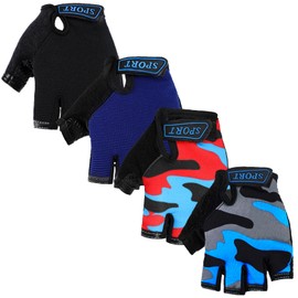 4 Pairs Kids Bike Gloves Half Finger Cycling Gloves Fingerless Children Boys Girls Training Bike Mittens Breathable Non Slip Gel Kids Running BMX MTB Riding Gymnastics, Multiple Colors(8-12 Years)