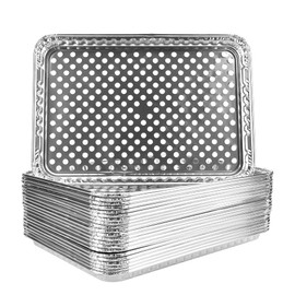 Roponan Disposable Aluminum Foil Grill Topper Pans, Grill Grate Liners, BBQ Grill Accessories for Outdoor Cooking and Camping - Prevents Food from Falling into Grill or Sticking to Grate (15 Pack)