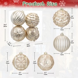 Arborus Pack of 4 Christmas Tree Baubles Christmas Tree Decorations 15 cm Christmas Baubles Champagne Plastic Baubles Glitter Christmas Tree Decoration Christmas Tree Baubles Christmas Decoration