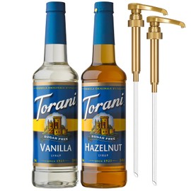 Torani Sugar Free Hazelnut Syrup and Sugar Free Vanilla Syrup Variety 2-Pack, Coffee Syrups for Drinks, Pumps Included, 25.4 Fl Oz Ea