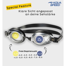 Aqua Speed® Lumina Swimming goggle (optical lenses to correct short-sightedness; half-step increments from -1.5 to -6.0 and -7,0 and -8.0; Anti-Fog; UV Protection), -8.0; Lumina / black / non-tinted
