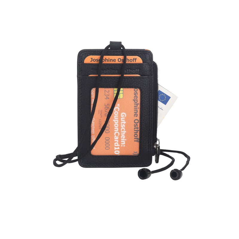 Josephine Osthoff Bonn Lanyard Black Genuine Leather with RFID Protection,