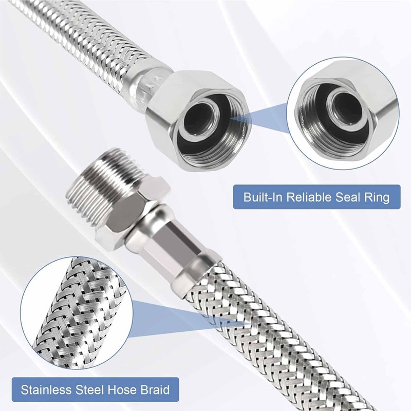 4 x 3/8" Stainless Steel Flexible Connecting Hose Pipe Kink