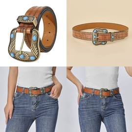 Diarypiece Turquoise Belt Buckle Belt Vintage Western Belt Cowboy Belt, brown