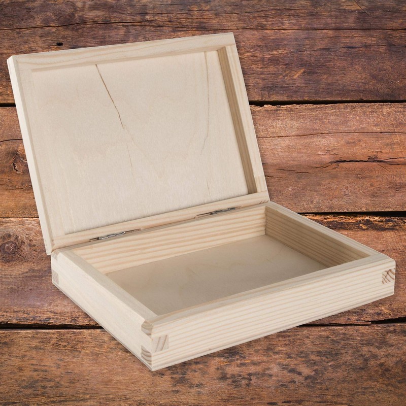Small Shallow Flat Lidded Wooden Box with Magnetic Closure |