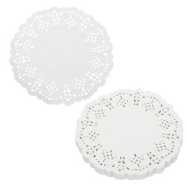 HARFINGTON 150pcs Lace Paper Doilies 4.5 Inch White Round Disposable Decorative Paper Placemats Hollow Flower Absorbing Papers for Cakes Desserts Food Decoration Wedding Birthday