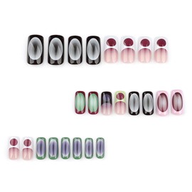 IMSOHOT Press on Nails Medium Square Fake Nails Glossy Dark Green Blue Ombre French Tips Acrylic False Nails Gel Glue on Nails Full Cover Acrylic Stick on Nails for Women Girls 24Pcs