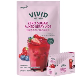 VIVID KITCHEN | Mixed Berry Ade Pouch drinks – Zero Sugar, Zero Calories | Korean Convenience Store Drink | No Artificial Preservatives or Corn Syrup | 6.4 fl oz (10 Pouches) (10 Pouch, Mixed Berry Ade)