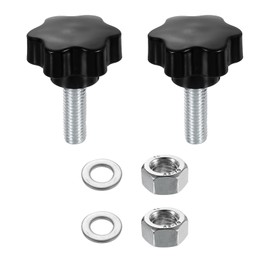 sourcing map 2pcs Star Clamping Knobs with Nuts Washers, M12 x 35mm Metric Zinc Plated Carbon Steel Male Thread 48mm 6-Star Plastic Head, Threaded Stud Hand Knobs Handles Thumb Screws, Black