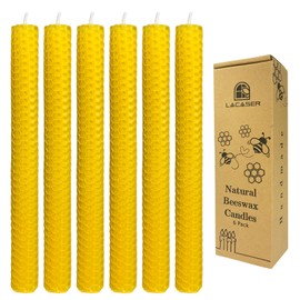 Lacaser Beeswax Taper Candles Set of 6 Pcs, 9" Long Candles for Candlesticks in Yellow, Dripless & Smokeless, Burning Time 4 Hours