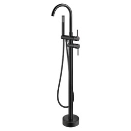 gotonovo Floor Mount Bathtub Faucet High Flow Freestanding Tub Filler Standing Shower Faucets with 360° Swivel Gooseneck Spout and Cylinder Handheld Spray, Oil Rubbed Bronze