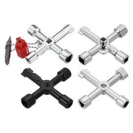 PATIKIL Multifuncional Universal Transversal Llave Kit, 4 Paquete Zinc Aleación 4 Vías Plomero Llaves para Electricidad Control Agua Gas Contador Caja Armario Gabinete, Plateado