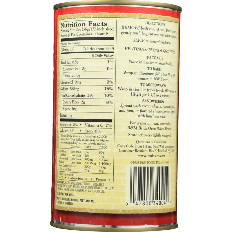 B&M Original Brown Bread in Can: Raisin (16 oz Cans)