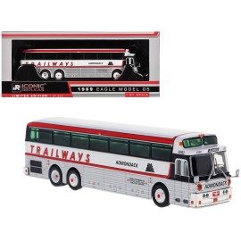 DCD 1969 Eagle Model 05 Coach Bus 'Adirondack Trailways' 1/87 (HO) Diecast Toy White Red Limited Edition of 504 Worldwide Pieces