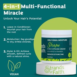 Strands of Faith 4-in-1 Styling Cream | Leave-In, Moisturizer, Styler & Oil | Long-Lasting Curls & Twist-Outs | Rich Moisturization for Textured Hair | Non-Toxic, Handcrafted | 8- 12oz - Size: 8 oz