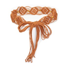 ILuvatar Women's tassel knotted belt metal wide belt women's Bohemian style rope braid waist butterfly decorative cross knotted manual belt, Brown, 170CM