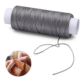 KAQRHFT 0.8 mm 54 Yards Round Waxed Thread for Leather Sewing, Leather Thread Wax String for Sewing, Stitching, Bookbinding, Bracelet, Braiding (Light Grey)