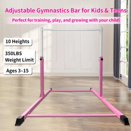 BUBUKOUDAI Gymnastics Bar for Kids, Adjustable Height Kip Bar, Home Gym Training Bar for Junior Gymnasts, Sturdy & Safe, Foldable Gymnastic Equipment for Indoor Practice，Pink