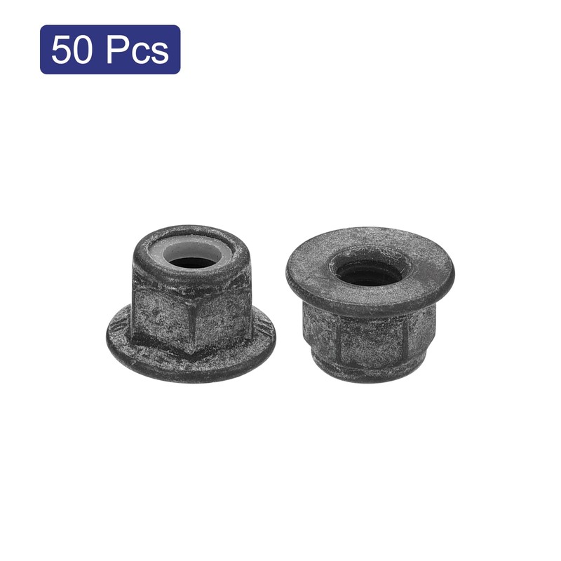 sourcing map M6x1mm Flange Nylon Insert Lock Nuts, 50Pcs Carbon