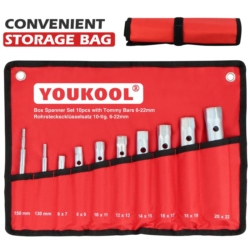 YOUKOOL 10-Piece Plumbers Spanner Wrench Set - Dual-Ended Socket Wrench
