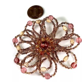 Handmade Czech Glass Beads 2.75 inch Flower 3D Ornament Dark Pink and Brown 1 piece CA038