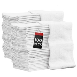 Nabob Wipers Auto Mechanic Shop Towels 100 Pack Bulk Rags 100% Cotton Commercial Grade Shop Rags Size 14"x14" (100 Pack, White)