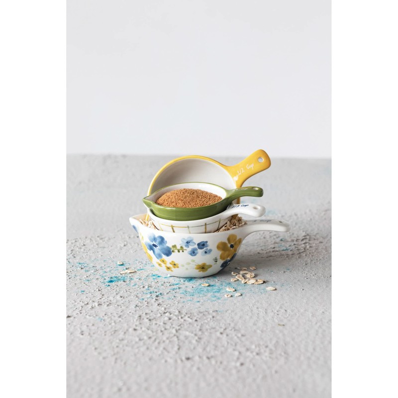Creative Co-Op Hand-Painted Stoneware Measuring Cups, 6" L x 4"