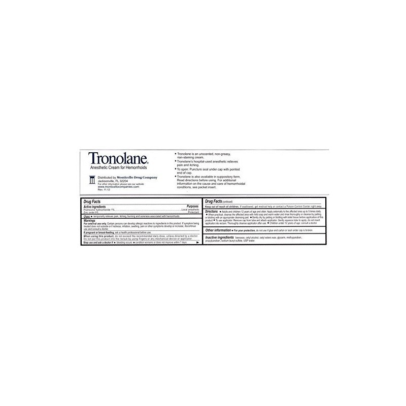Tronolane Anesthetic Cream for Hemorrhoids 1 oz (Pack of 12)