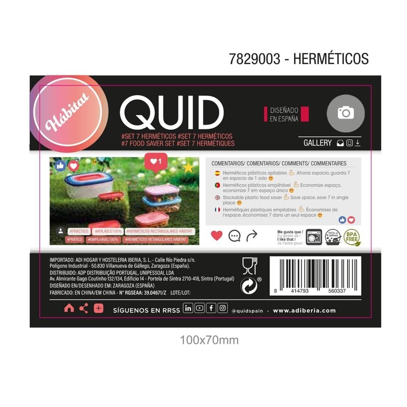 Quid Habitat Set of 7 Rectangular Food Storage Containers, Stackable