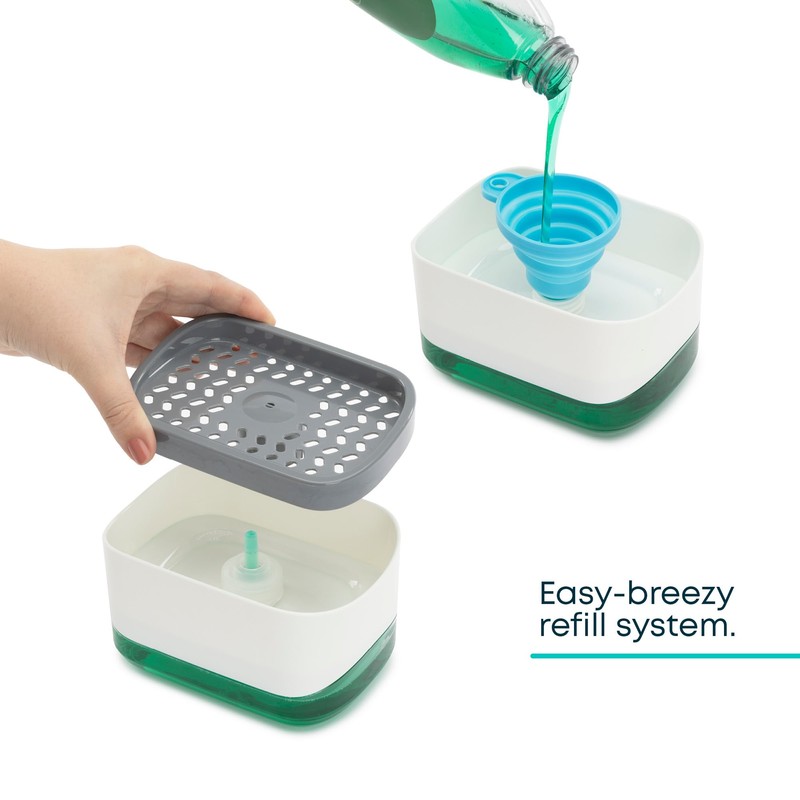 Fineway 3-in-1 Automatic Refillable Soap Dispenser Set with Sponge Holder,