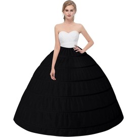 Hoop Skirt for Women Crinoline Petticoat half Slips Ball Gown Underskirt for Wedding Bridal Dress - Color: 6 Hoop Black, Size: One Size
