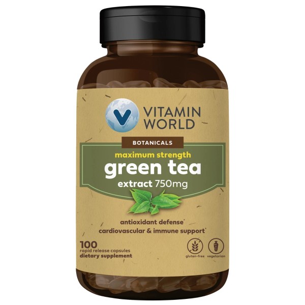 Vitamin World Green Tea Extract 750mg, Botanicals Maximum Strength 100