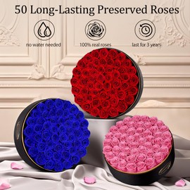 50 Preserved Roses in a Gift Box for Her - Forever Flowers for Delivery, Eternal Rose Mothers Gifts for Mom, Wife Anniversary Birthday Gifts for Women, Red