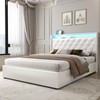 Loomie Queen Lift Up Bed Frame with Charging Station&LED Lights,Leather