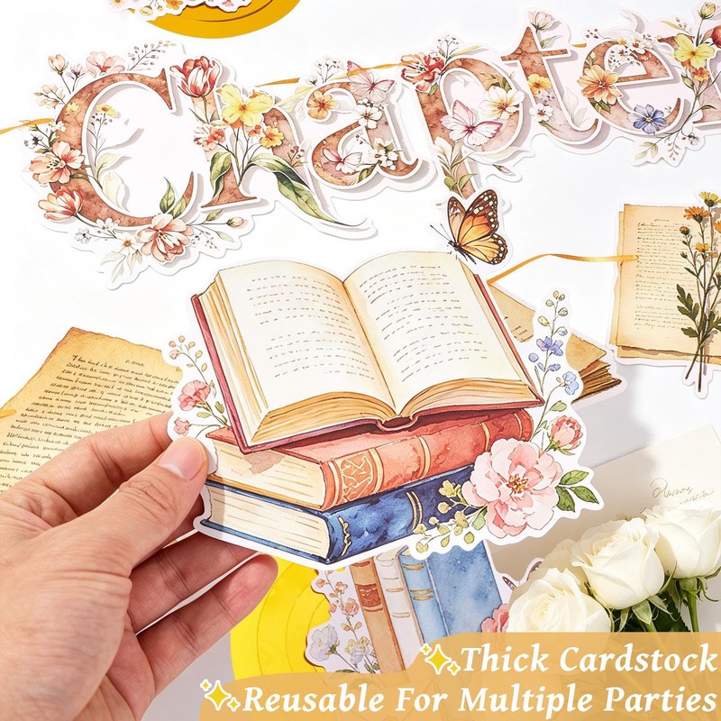 A New Chapter Begins Banner Floral Book Hanging Swirls Baby