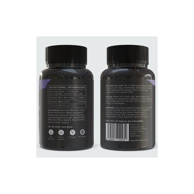 Bacopa Monnieri Capsules 350mg - Organic Brain/Memory Supplements - Made