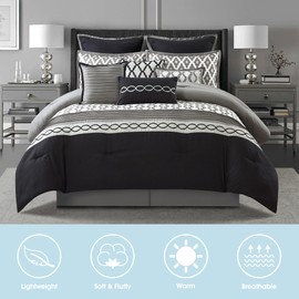 LANCO MODERN LIFESTYLE California King Comforter Set, Black, 10 Piece Bed in a Bag for All Seasons, Luxury Extreme Comfort Bedding Sets with Bedskirt, Pillow Shams, Euro Shams and Decor Pillows