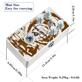 Amuzik Tape Delay Guitar Effects Pedal Mini Size with Art Design for Electric Guitar and Bass, Brown and white