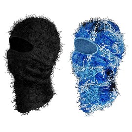 Namvo 2 Pcs Distressed Balaclava Knitted Ski Mask Full Face Windproof Warm Cool Hat Motorcycle Cycling Winter Warm Face Mask Special Party Dress-up for Men