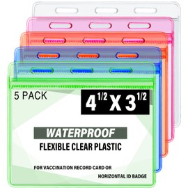 CDC Vaccination Card Holder, Waterproof Sealable Clear Plastic Horizontal ID Card Holder for 4 X 3 to 4.5 X 3.5 Inches Vaccination Immunization Card, Work ID, Key Card, Driver's License(5 Pack)