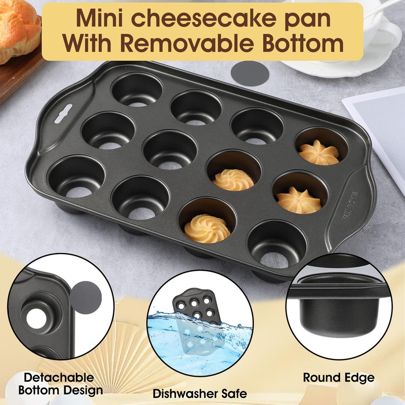 Tobeelec 2 Pack Mini Cheesecake Pans Removable Bottom 12 Cavity
