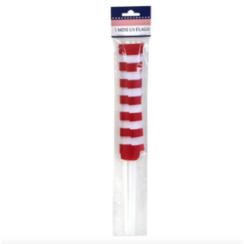 3 Mini American Flags On Stick US 11.4 Inches By