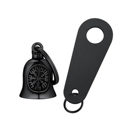 FaithHeart Motorcycle Bell Stainless Steel Lucky Charm Keyring for Motorcycle, Punk Motorcycle Bells with Viking Vegvisir Symbol, Hip Pop Lucky Charm for Motorcycle, A Vegvisir-Black