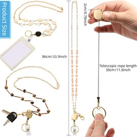 3 Pieces Retractable Badge Reel Lanyard for ID Holder Set, Necklace Name Badge Holder Lanyard Stainless Steel Beaded Chain with Waterproof Name Badge Holder Clip for Mother's Day Present