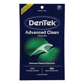 DenTek Triple Clean Picos de hilo dental de limpieza avanzada, hilo que no se rompe ni deshilacha, 90 unidades, blanco | No Break & No Shred Dental Fl