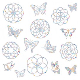 27PCS Mandala and Butterfly Window Decals for Bird Strikes - Anti-Collision Decals to Save Birds from Window Collisions,Rainbow Sun Catcher Stickers Non Adhesive Prismatic Vinyl Clings
