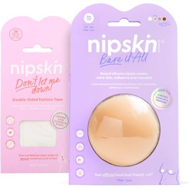 NIPSKIN Kit Pezoneras de Silicona Reutilizables + Cinta Doble Cara para Ropa y Piel 36 Tiras, Nipple Cover Invisible Sin Látex, Cubre Pezones Mujer Talla M