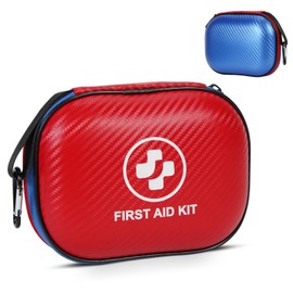 Small First Aid Kit - 185 Pieces Waterproof Emergency Kit for Home, Car, Office, Travel, Camping, Hiking & Outdoor - Portable Hard Case Survival Kit with Premium Supplies(Blue/Red)