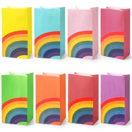 LovesTown 24PCS Rainbow Party Favor Bags, Gift Paper Bags 8 Colors Candy Treat Bags Goodie Bags for Party Supplies